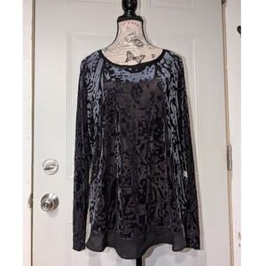 Simply Vera Vera Wang Women's Black Burnout Velvet Long Sleeve Blouse‎ New Large